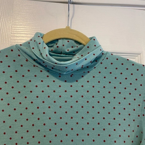 L.L. Bean Size XS Blue Red Polka Dot Long Sleeve Pullover Turtleneck Top Stretch - Picture 2 of 10